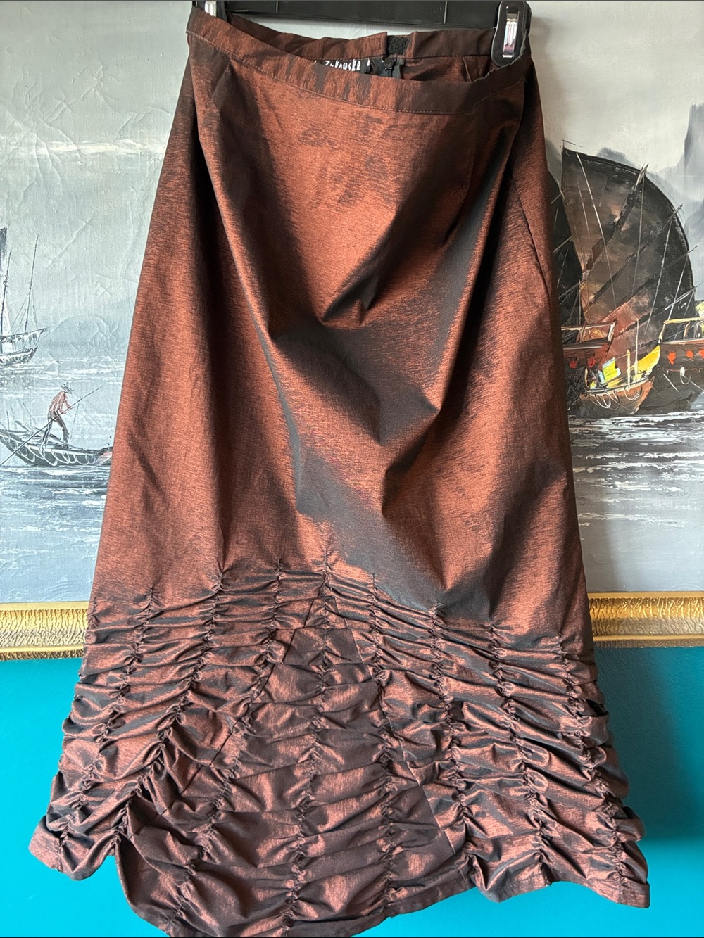 Vintage Ula Zukowska Archival Copper Ruched Avant-Garde Midi Skirt - size M